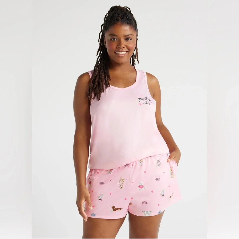 Joyspun Women's Print Tank Top and Shorts Pajama Set, 2-Piece,